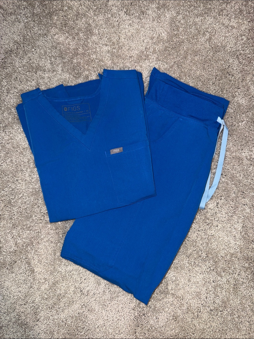 Figs Royal Blue V-Neck Scrub Top and Drawstring Pants (Style: Kade)